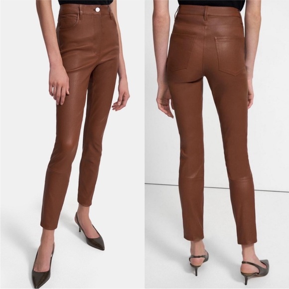 NEW NWT Theory High Waisted Jean In Bristol Leather In Dark Cognac - Picture 1 of 7